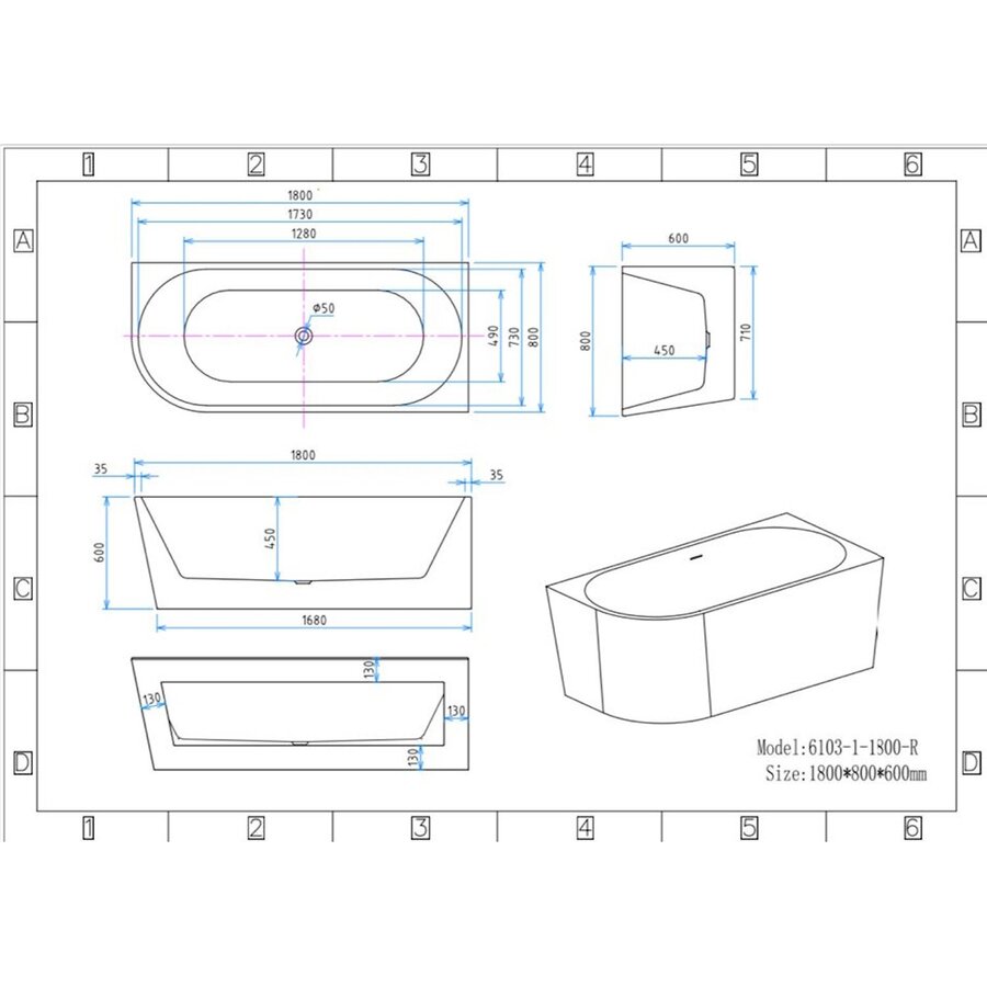 Half Vrijstaand Hoekbad Aquasplash Aloni Rechts 180x80 Wit