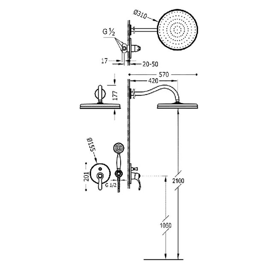 Regendoucheset Tres Clasic Mengkraan Incl. Handdouche Verouderd Messing Mat