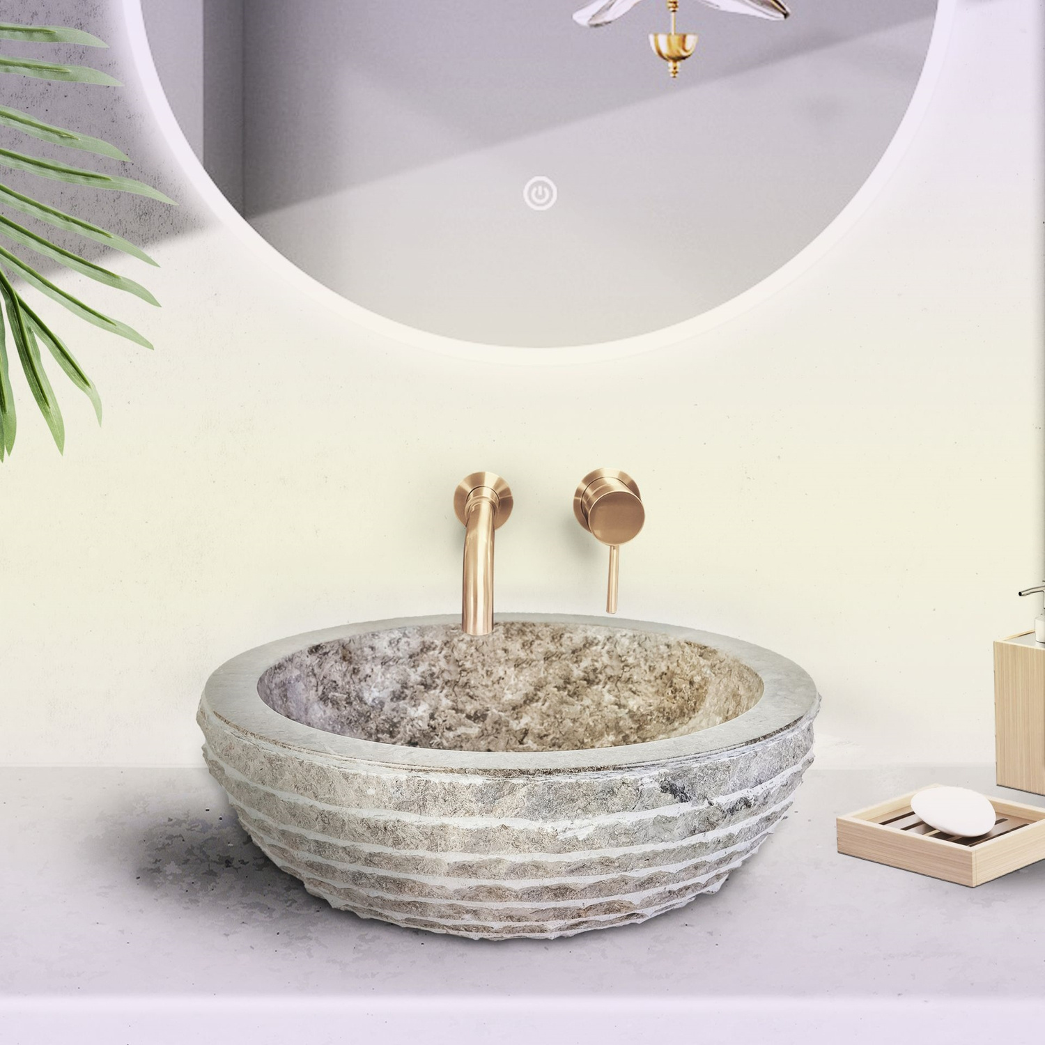 Waskom BWS Stone Rond 35x35x15 cm Gepolijst Natuurmarmer Grijs BWS