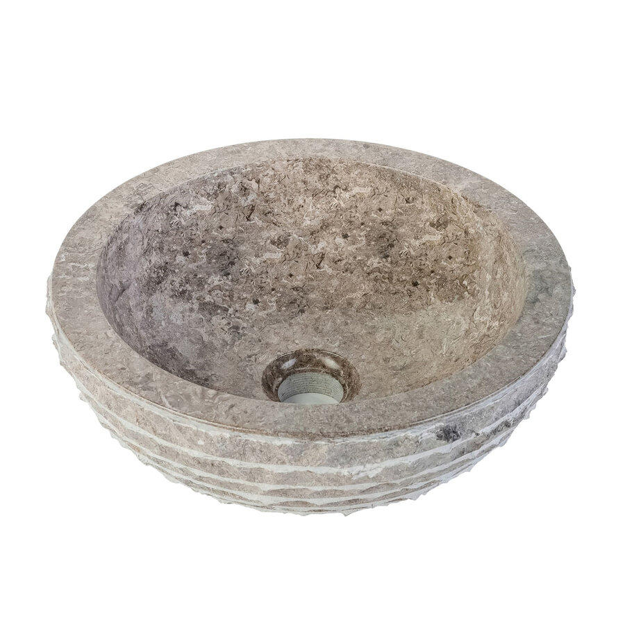 Waskom BWS Stone Rond 35x35x15 cm Gepolijst Natuurmarmer Grijs