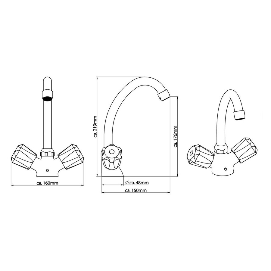 Wastafel Tweegreepskraan Schutte Savino Chroom