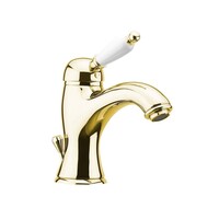 Wastafelmengkraan Sapho Kirké Wit Retro 1-hendel Gebogen 18.2 cm Goud (incl. clickwaste)