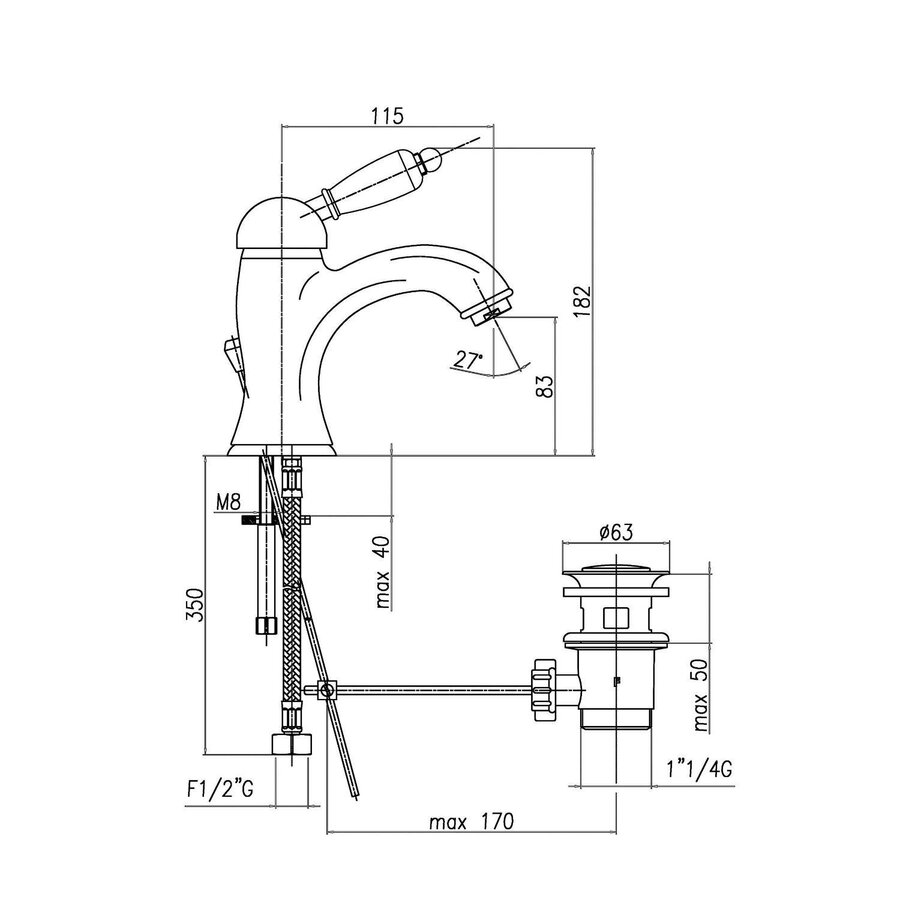 Wastafelmengkraan Sapho Kirk� Wit Retro 1-hendel Gebogen 18.2 cm Goud (incl. clickwaste)
