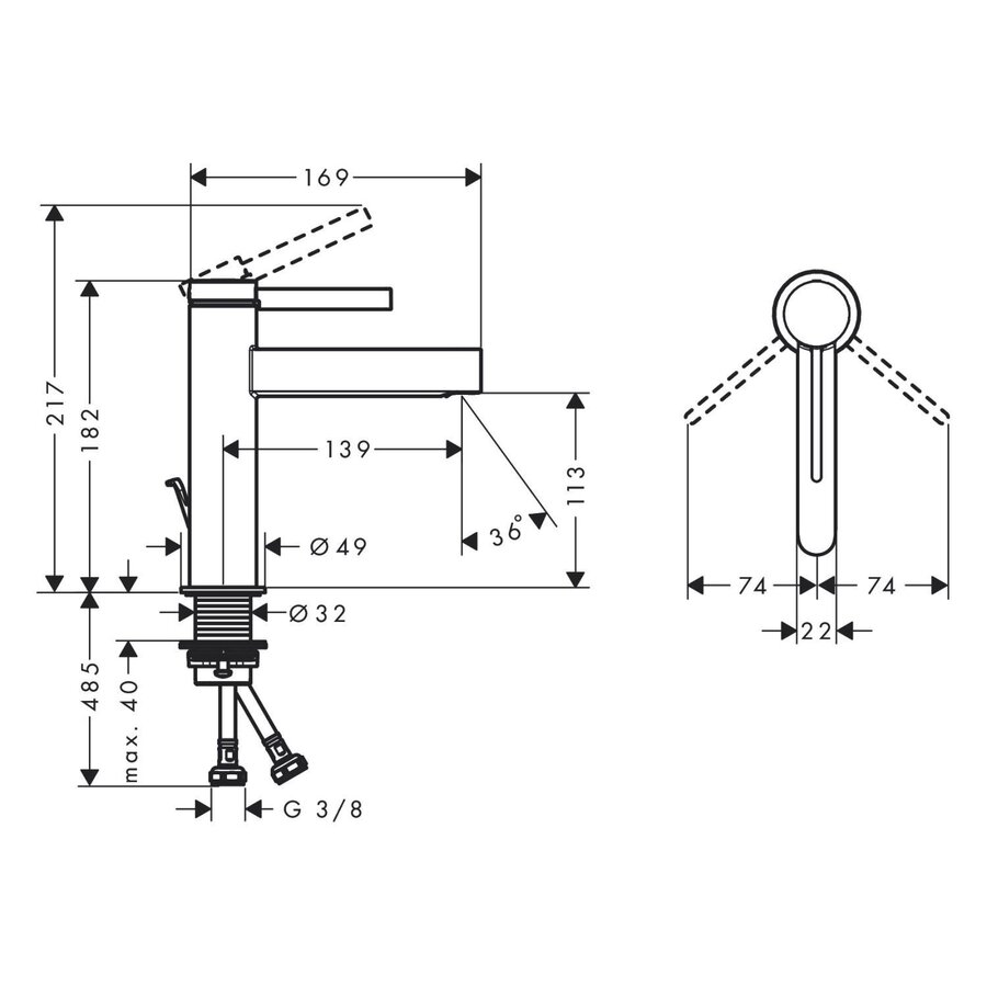 Wastafelmengkraan Finoris HansGrohe Eengreeps 110 met Pop-up Trekwaste Chroom