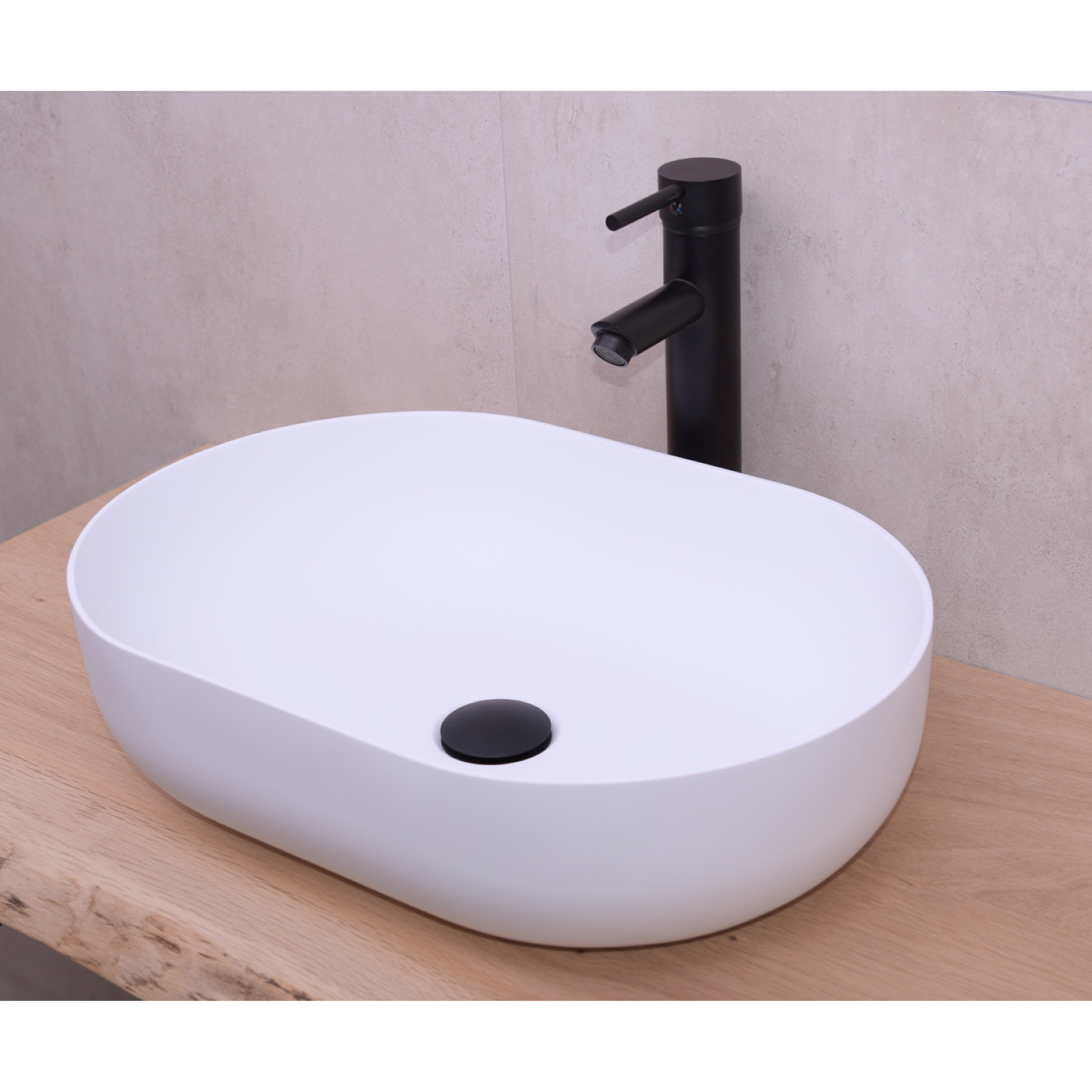Opbouw Waskom Boss & Wessing Fabiana 50x35x14 cm Solid Surface Mat Wit Aqua Splash