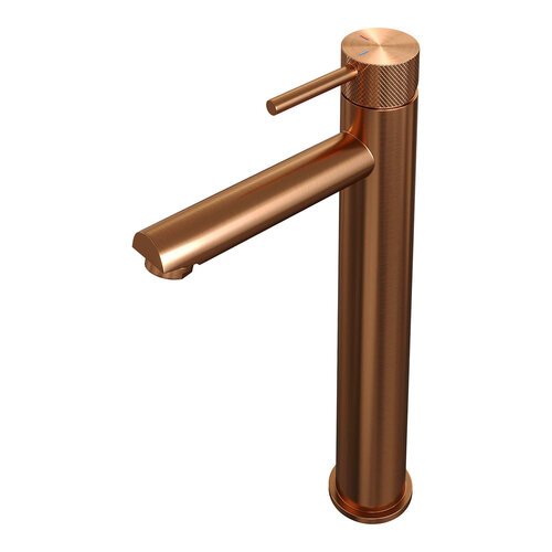 Wastafelmengkraan Brauer Copper Carving Coldstart Opbouw Hoog Ronde Hendel Geborsteld Koper PVD PVD 