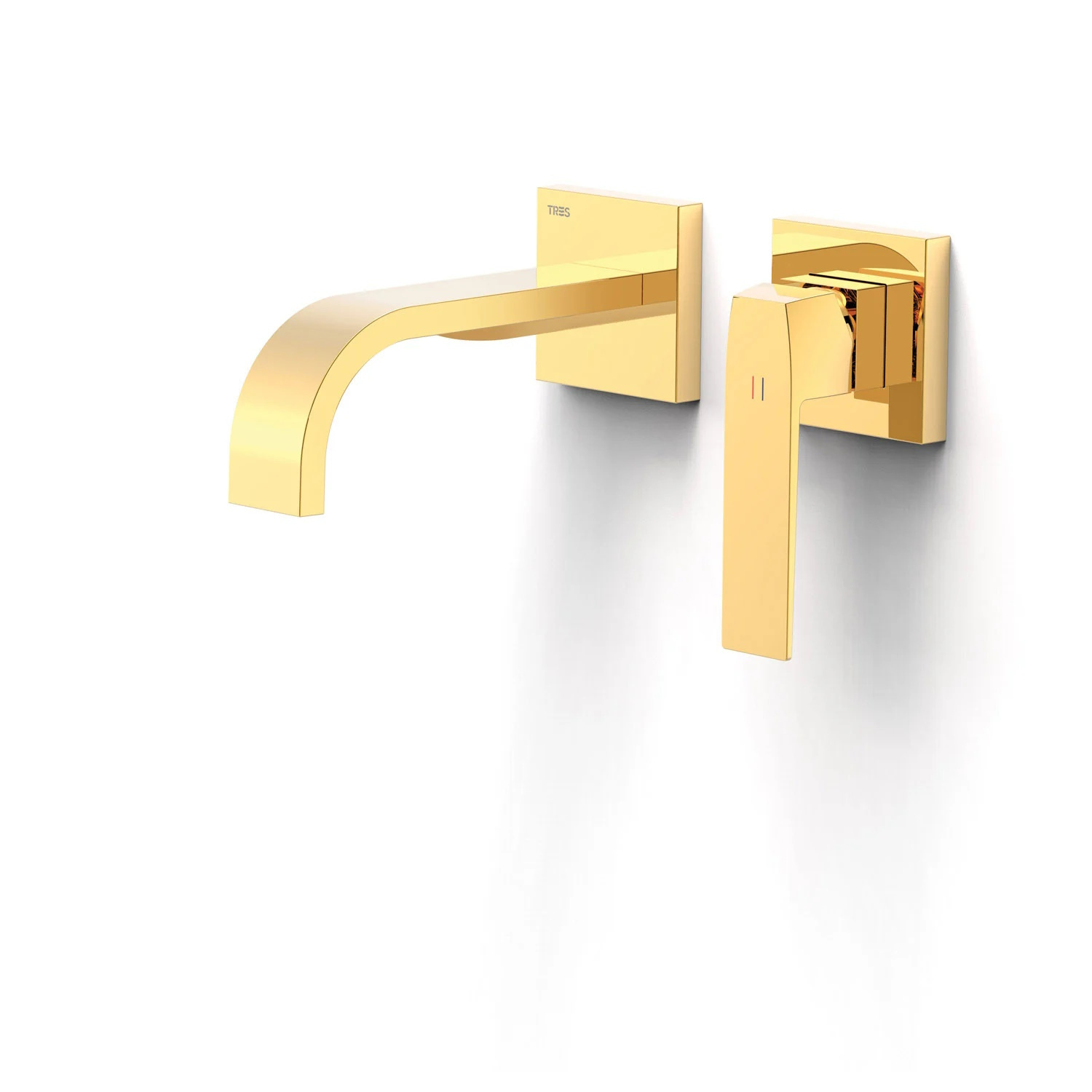 Wastafelmengkraan Inbouw Tres Slim Exclusive 2 Delen Lange Gebogen Uitloop en Hendel Goud Tres