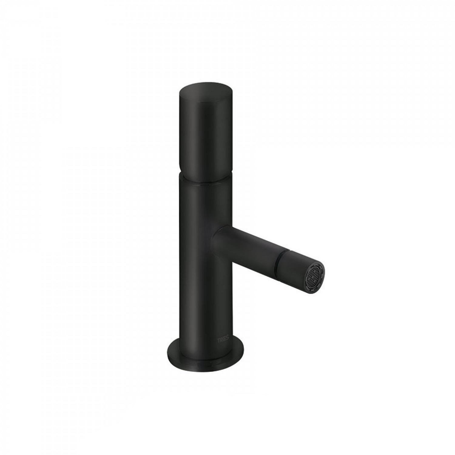 Wastafelmengkraan Tres Study Exclusive 1-Knop Bidet Uitloop Recht 8 cm Rond Mat Zwart Tres