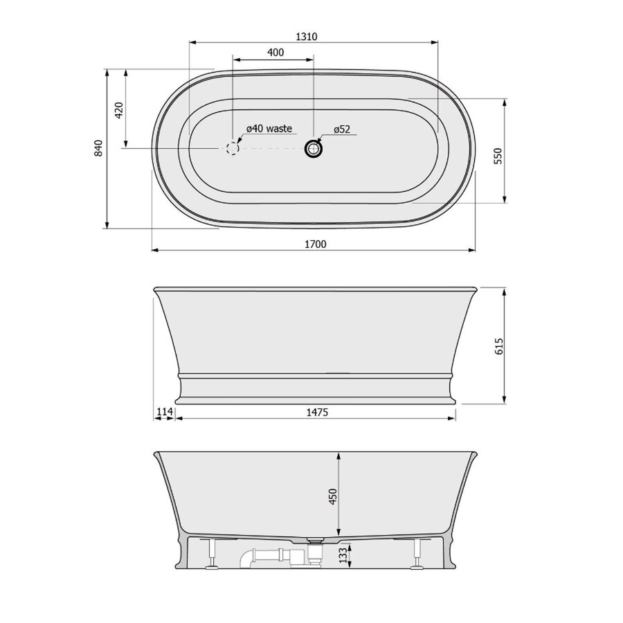 Vrijstaand Ligbad Polysan Delonix 170x84x61,5 cm Cast Marble Wit