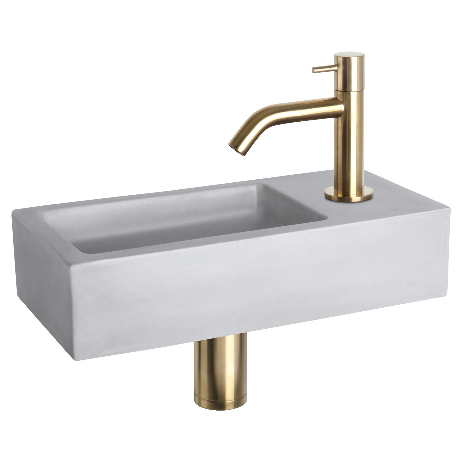 Fonteinset Differnz Ravo Beton 38.5x18.5x9 cm Licht Grijs Met Gebogen Kraan Mat Goud Differnz