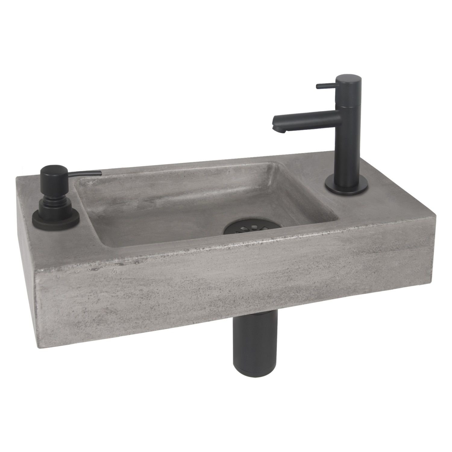 Fonteinset Differnz Jax Kraan en Afvoer Mat Zwart Ingebouwde Zeeppomp 42x18.5x9 cm Beton Differnz
