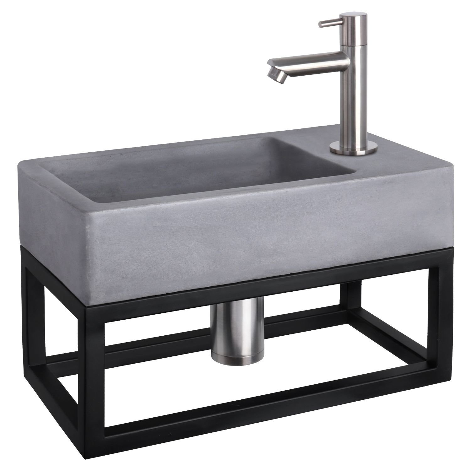 Fonteinset Differnz Force Beton en Handoekrek 40x22x9 cm Donker Grijs Met Rechte Kraan Mat Chroom Differnz