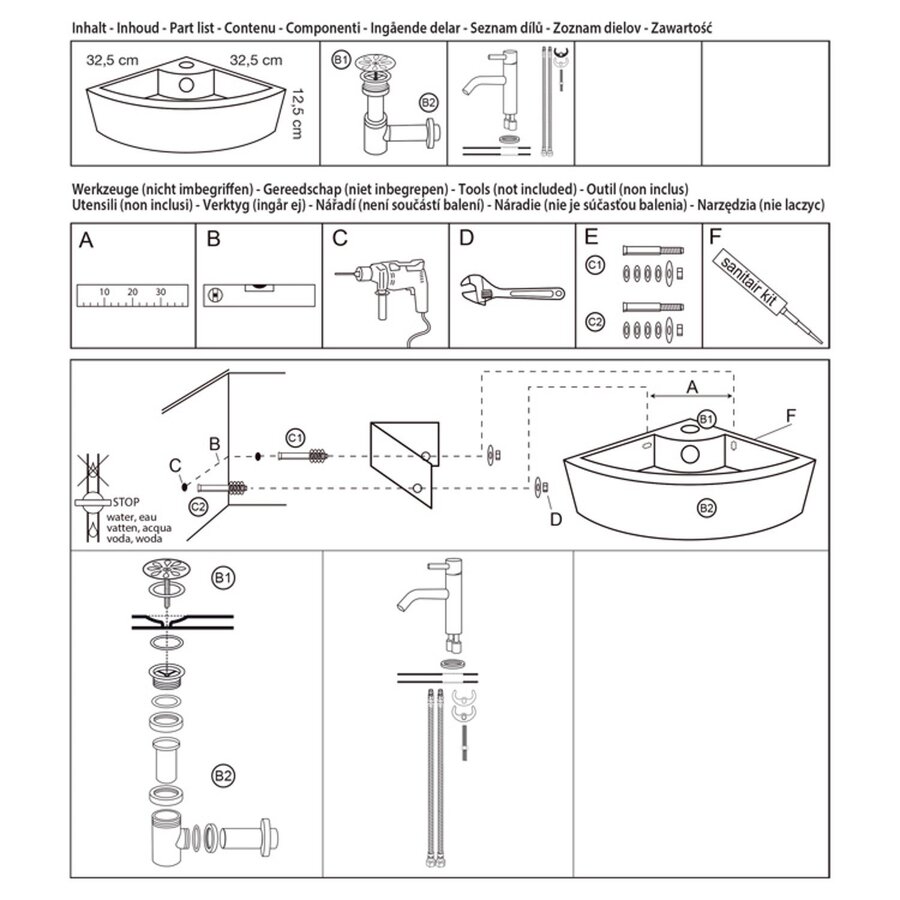 Fonteinset Differnz Keres Warm/Koud Kraan 32.5x32.5x12.5 cm Wit
