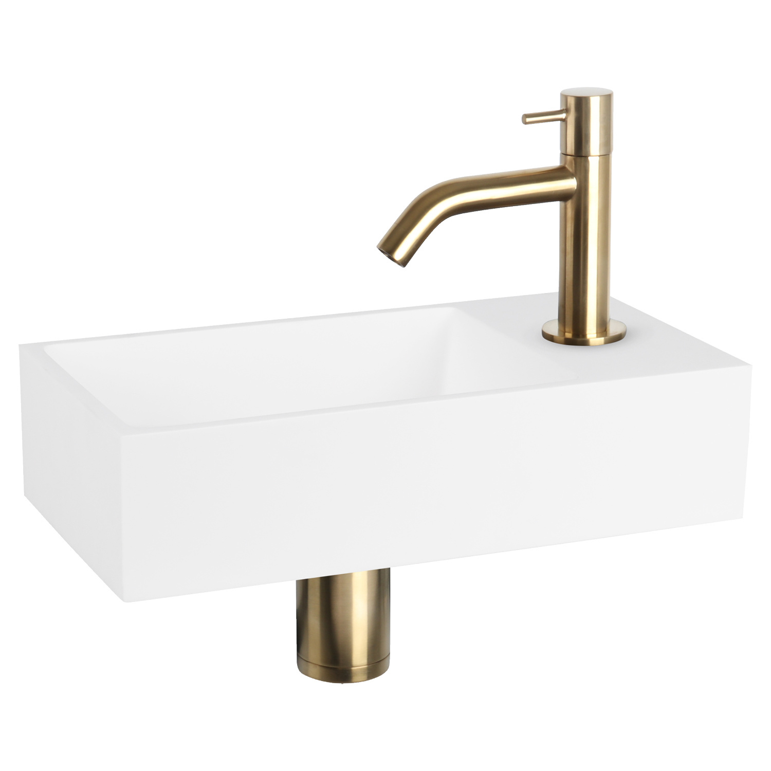 Fonteinset Differnz Solid Solid Surface 36x18.5x9 cm Wit Met Gebogen Kraan Mat Goud Differnz