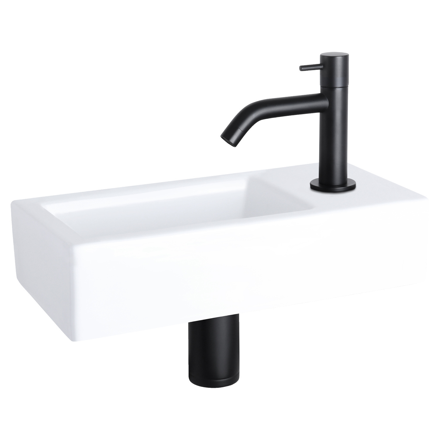 Fonteinset Differnz Ravo Keramiek 38.5x18.5x9 cm Wit Met Gebogen Kraan Mat Zwart Differnz