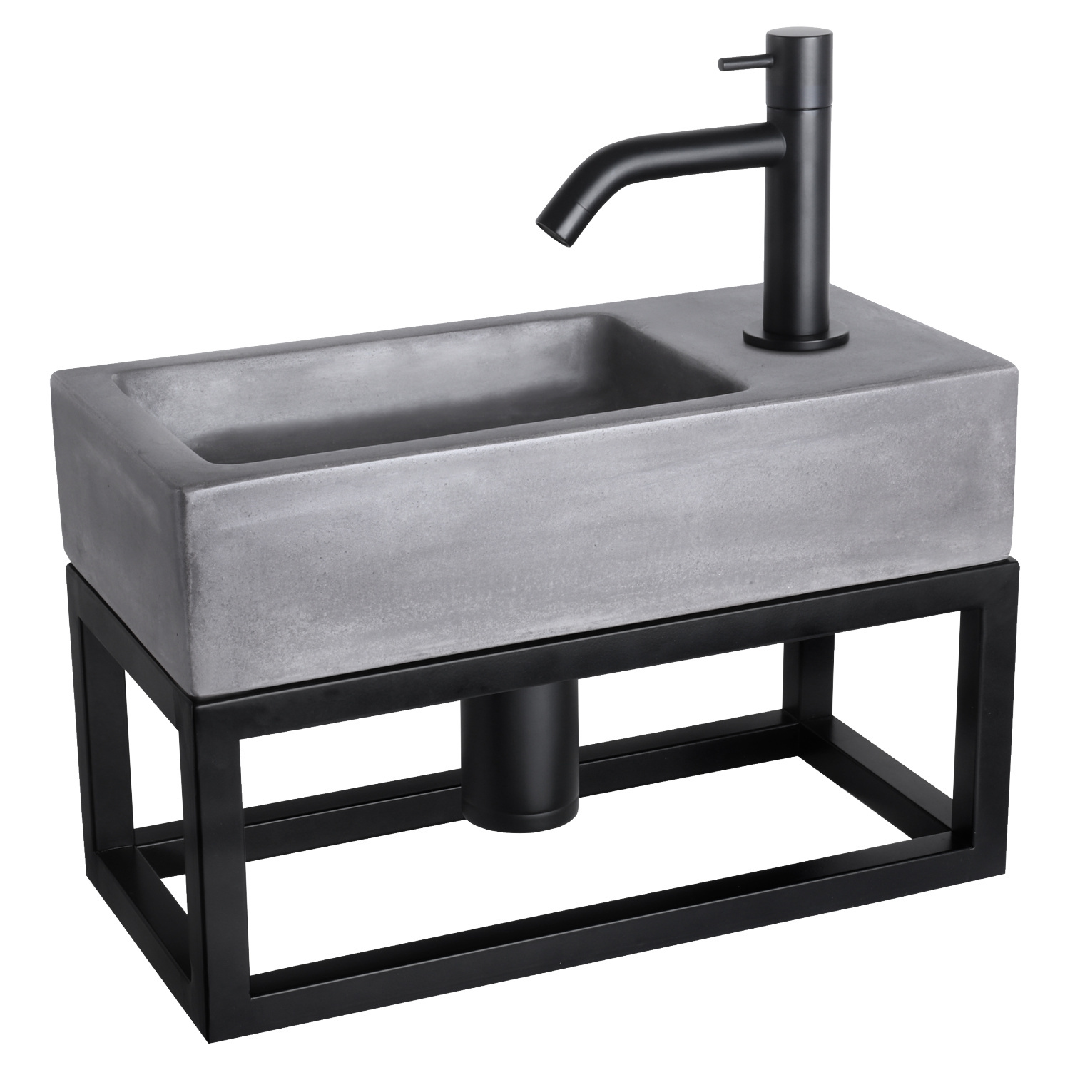 Fonteinset Differnz Ravo Beton en Handoekrek 38.5x18.5x9 cm Donker Grijs Met Gebogen Kraan Mat Zwart Differnz