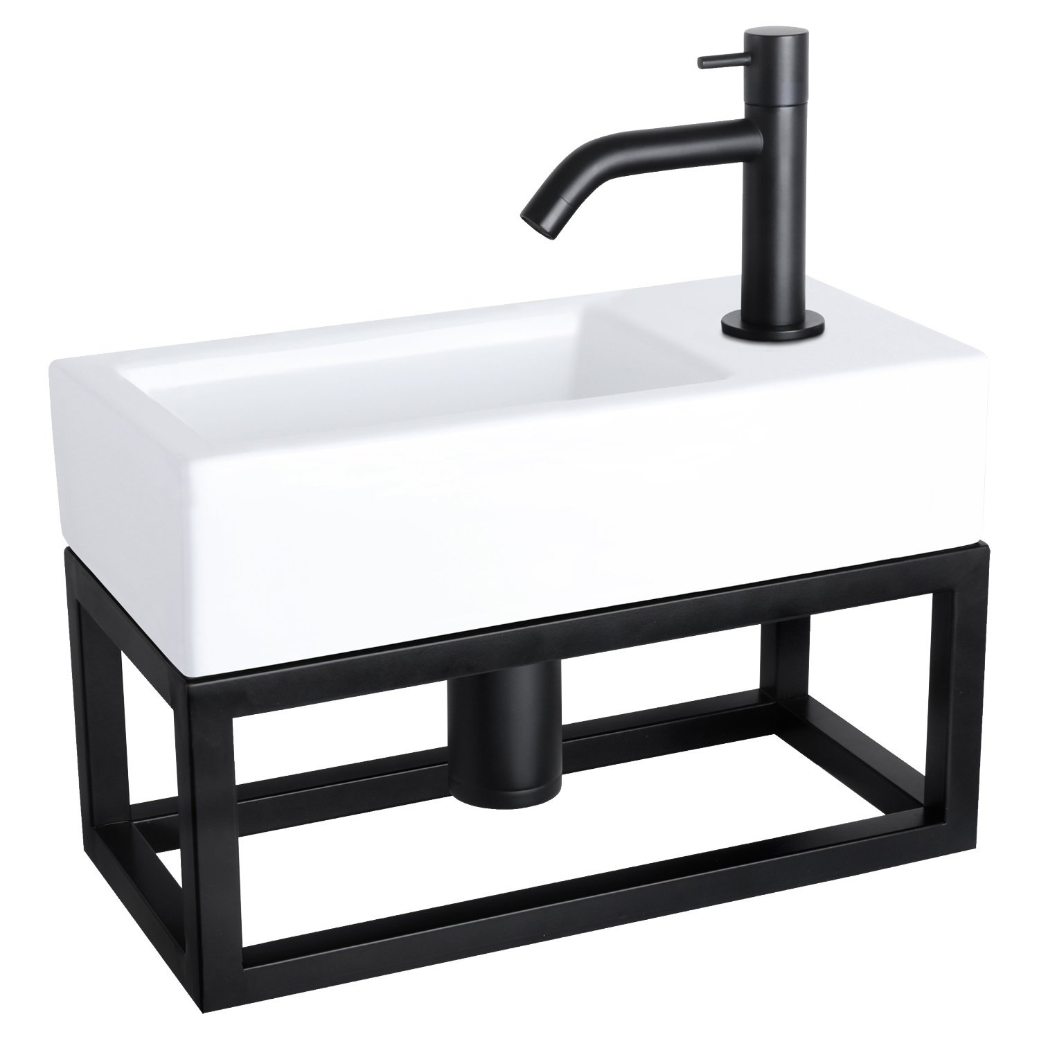 Fonteinset Differnz Ravo Keramiek Met Handoekrek 38.5x18.5x9 cm Wit Met Gebogen Kraan Mat Zwart Differnz