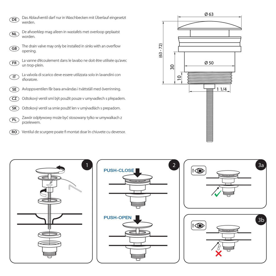 Wastafel Afvoerplug Differnz Pop Up 6c m Goud