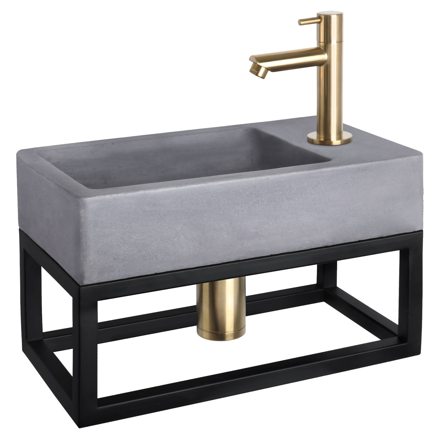 Fonteinset Differnz Force Beton en Handoekrek 40x22x9 cm Donker Grijs Met Rechte Kraan Mat Goud Differnz