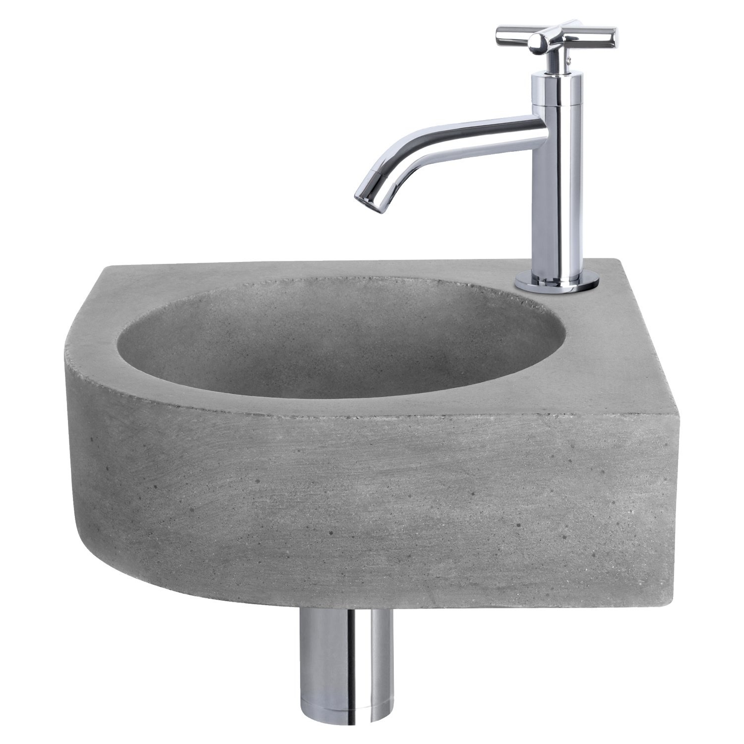Fonteinset Differnz Cleo 31.5x31.5x10 cm Beton Donker Grijs Met Kruis Kraan Chroom Differnz