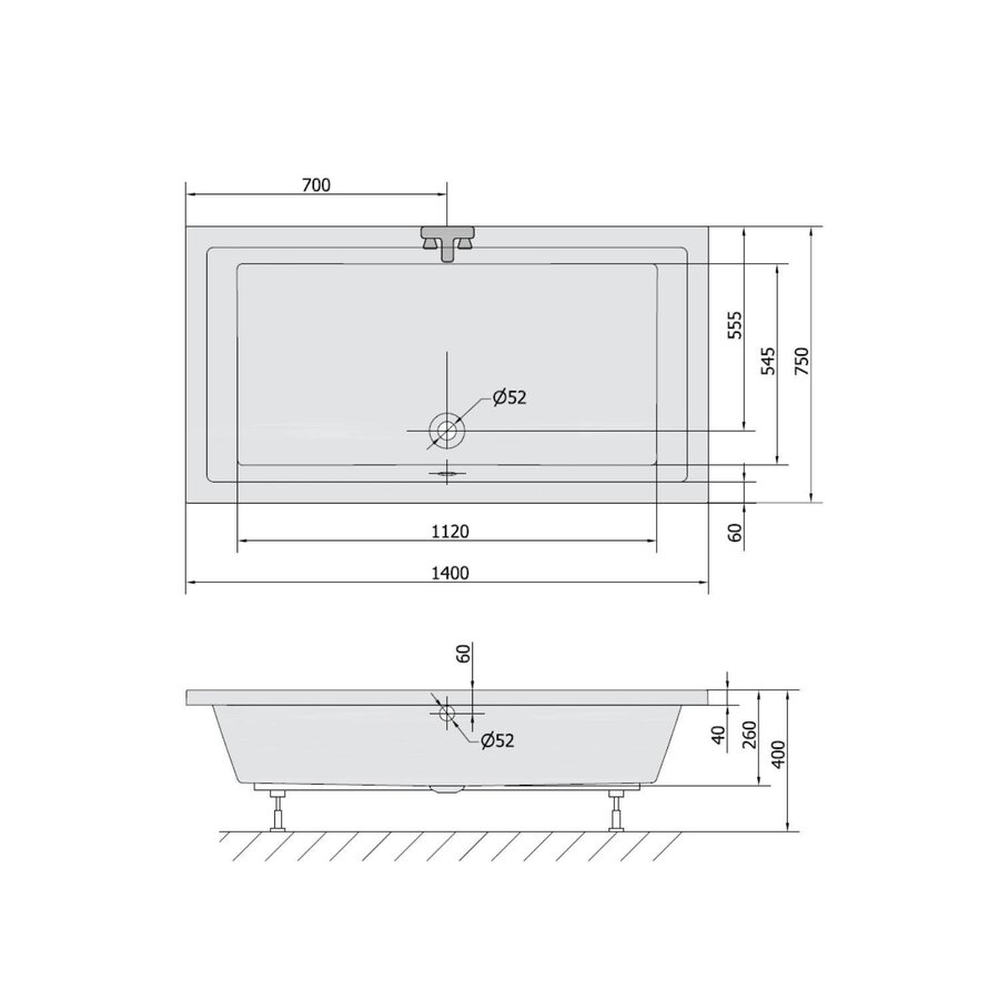 Extra Diepe Douchebak Sapho Deep 130x75x26 cm Rechthoekig Acryl Wit