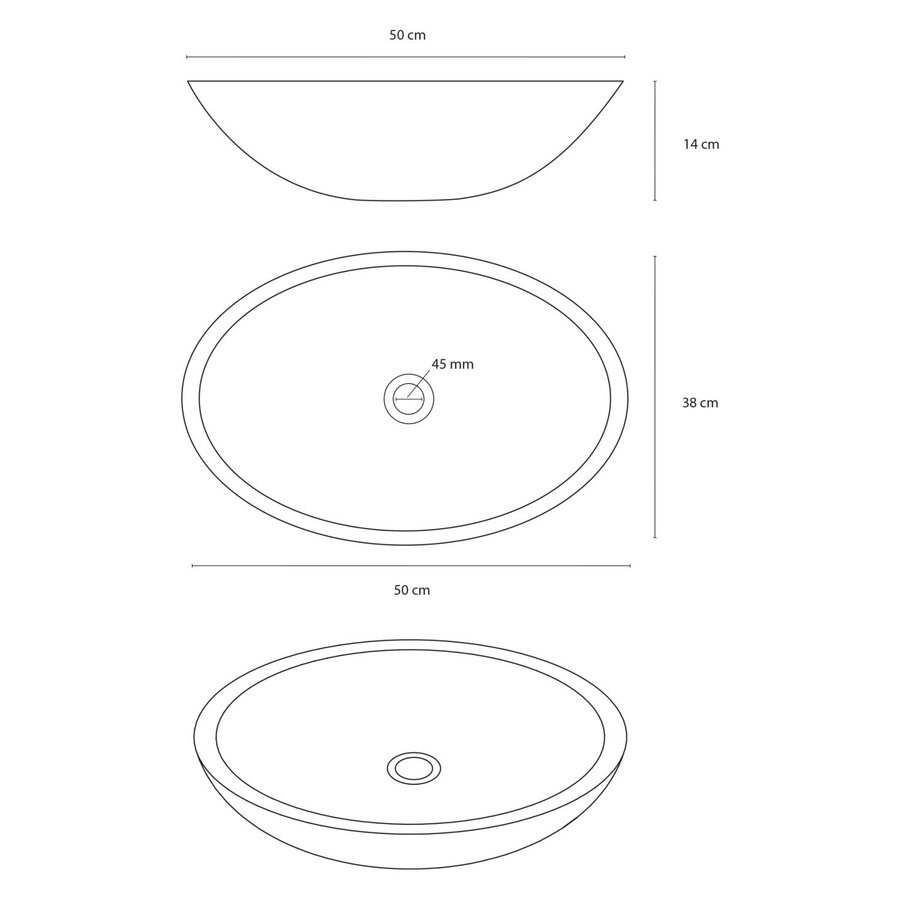 Waskom Differnz Dias Ovaal 50x38x14 cm Keramiek Wit