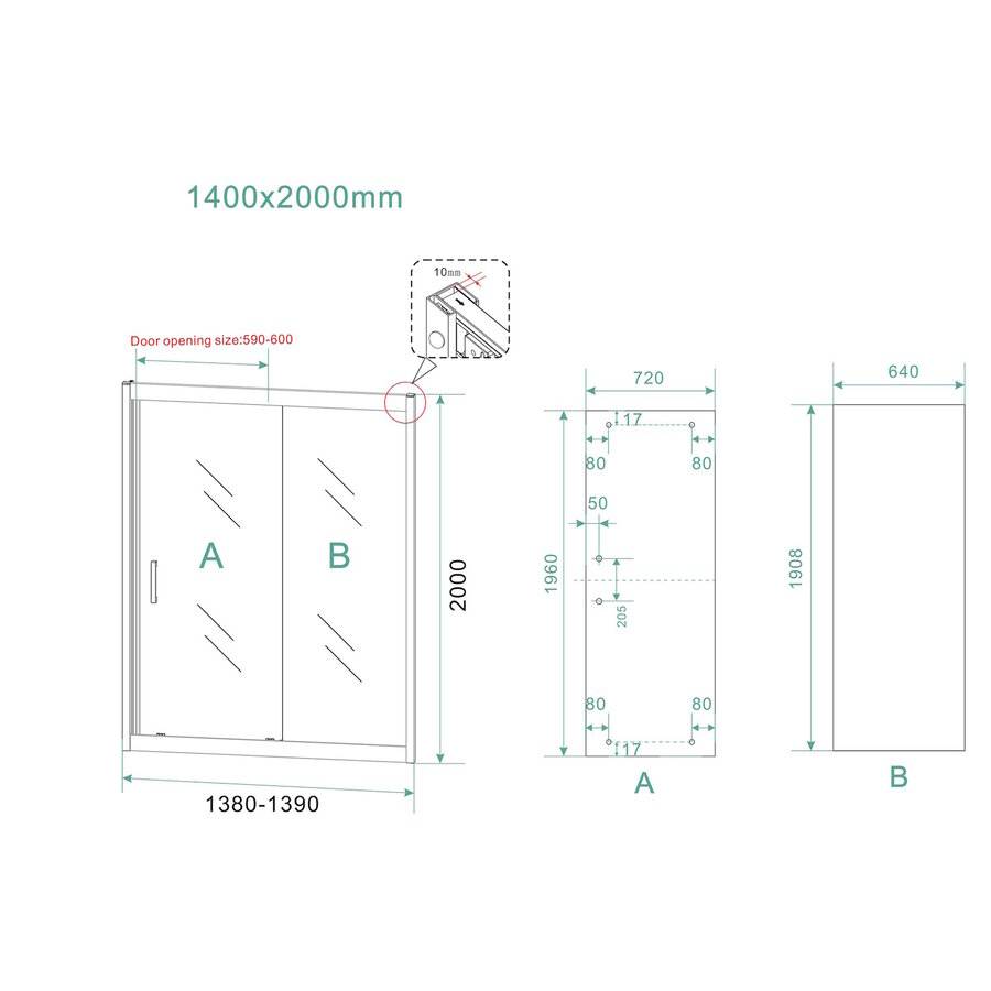 Schuifdeur Aqua Splash Vidrios Douchedeur 140x200 cm 8 mm NANO Mat Zwart