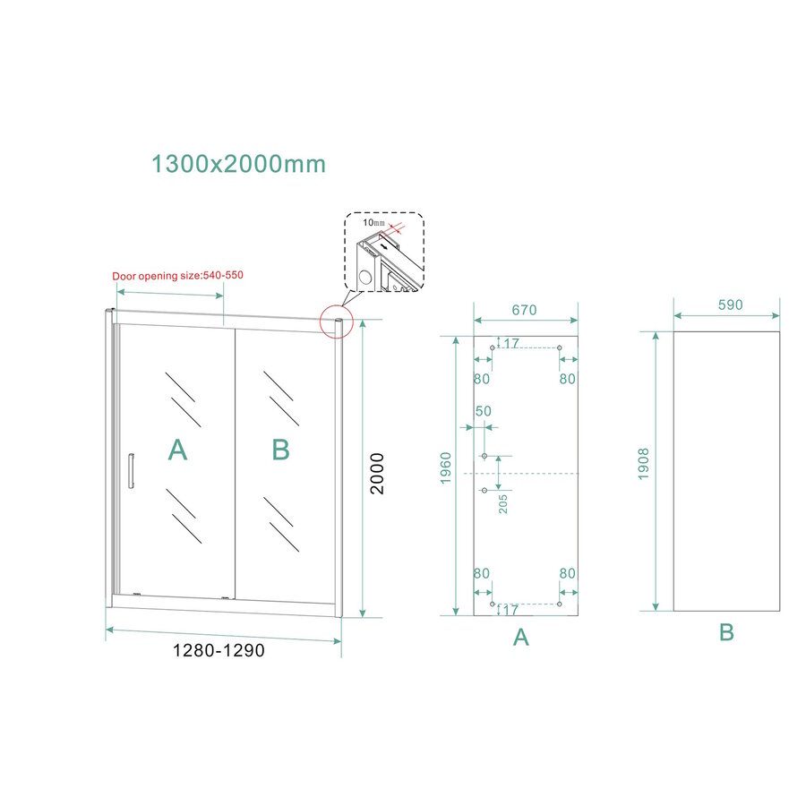 Schuifdeur Wiesbaden Skyline Douchedeur 130x200 cm 8 mm NANO Coating Mat Zwart
