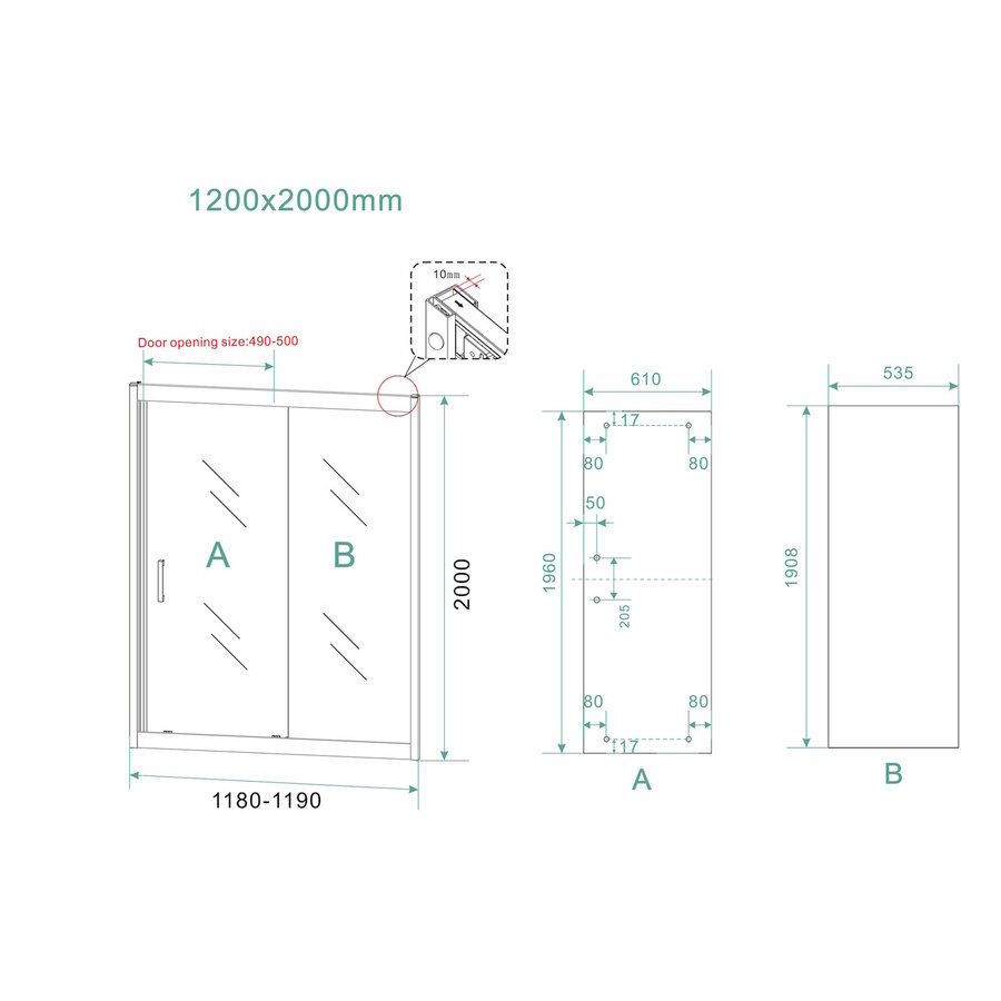 Schuifdeur Wiesbaden Skyline Douchedeur 120x200 cm 8 mm NANO Coating Mat Zwart
