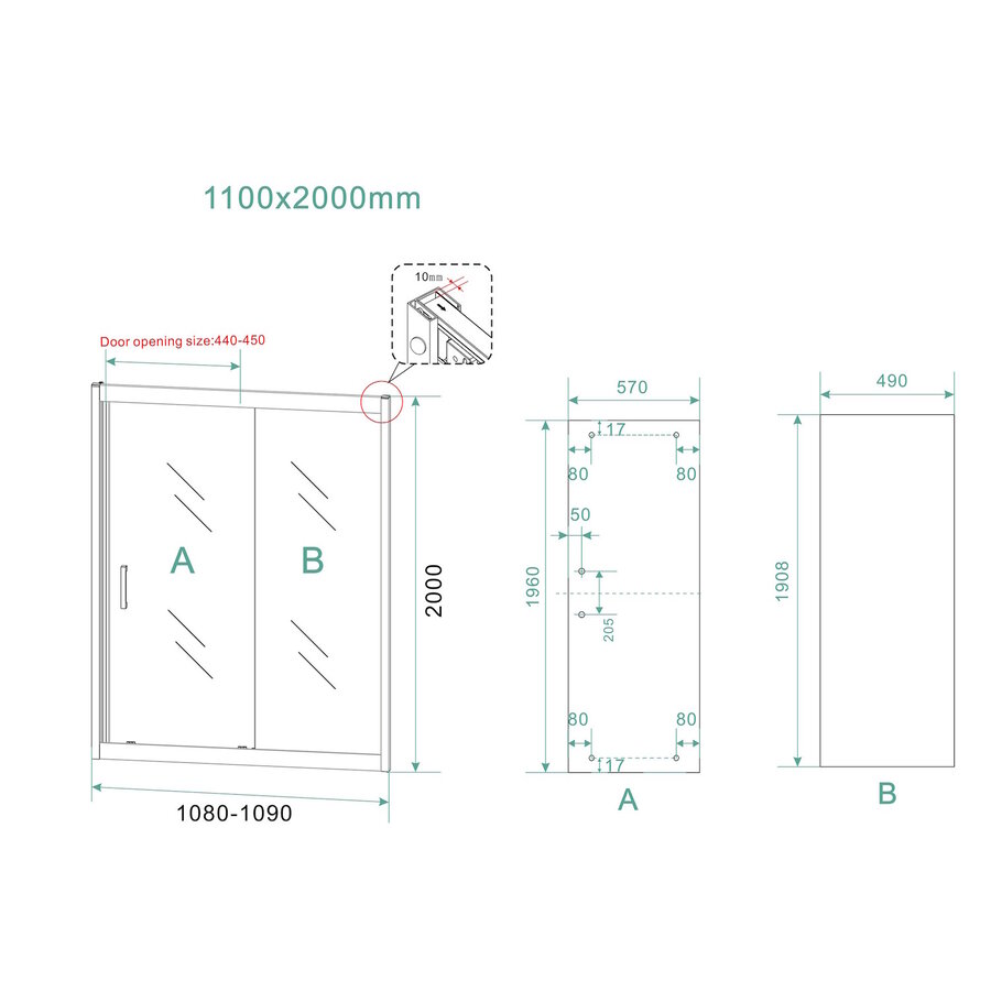 Schuifdeur Aqua Splash Vidrios Douchedeur 110x200 cm 8 mm NANO Mat Zwart
