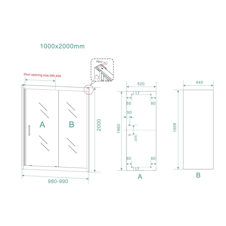 Schuifdeur Wiesbaden Skyline Douchedeur 100x200 cm 8 mm NANO Coating Mat Zwart