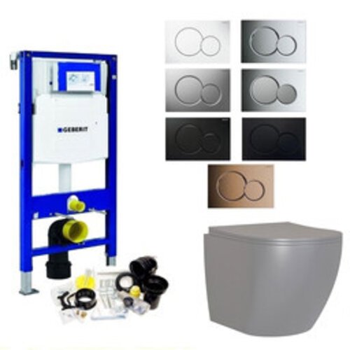 Geberit UP320 Toiletset Compleet | Inbouwreservoir | Mudo Mat Grijs Randloos | Drukplaat 