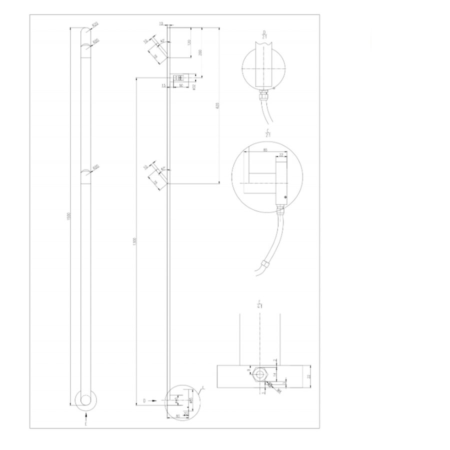 Elektrische Radiator TVS PLUS 1F Chroom 150 x 8.5 cm