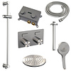 Thermostatische Inbouw Regendouche Brauer Carving Edition Met Drukknoppen SET 71 Met 20 cm Douchekop En Plafondarm En Staaf 3-Standen Handdouche En Doucheslang En Geintergreerde Glijstang RVS Geborsteld PVD