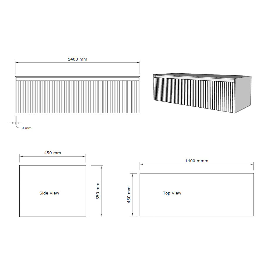 Onderkast Gliss Design Timotheus 140 CM Incl Topplaat Black Veneer