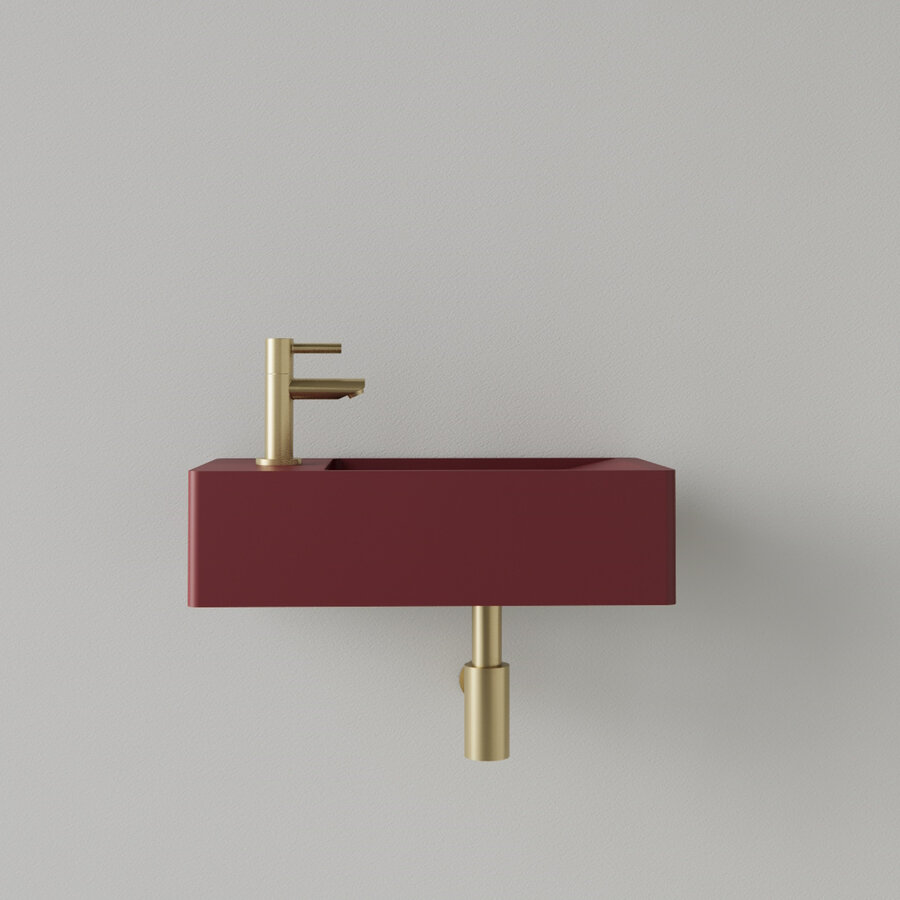 Fontein Gliss Design Freya Solid Marble 40x22x10 cm Met Kraangat Links Mat Wijn Rood