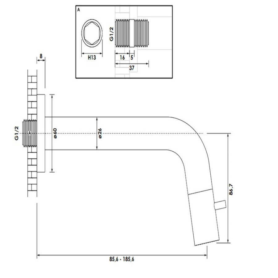 Inbouw Fonteinkraan Brauer Black Edition Inkortbaar Mat Zwart