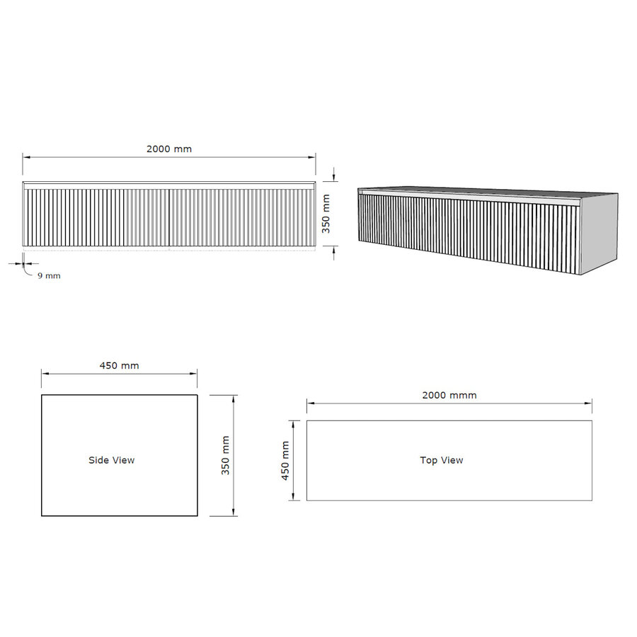 Onderkast Gliss Design Timotheus 200 CM 2 Lades Incl Topplaat Ash Grey