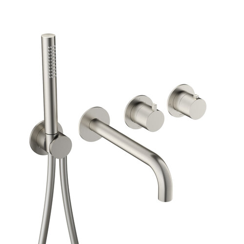 Afbouwdeel -Inbouw Bad thermostaat Hotbath Ace Met 2-Weg Stop-Omstel Met Uitloop Handdouche/ Doucheslang Geborsteld Nikkel 