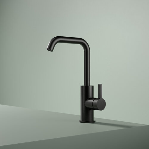 Wastafelmengkraan Hotbath Ace Met Draaibare Uitloop Gebogen 24 cm Geborsteld Zwart PVD 