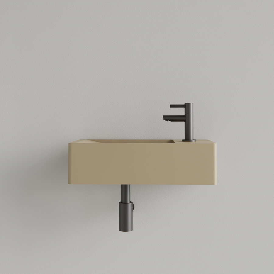 Fontein Gliss Design Freya Solid Marble 40x22x10 cm Met Kraangat Rechts Mat Cappuccino