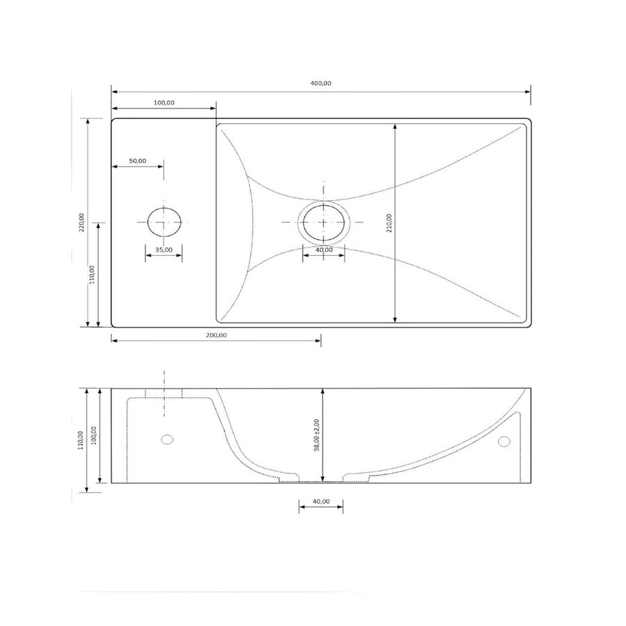 Fontein Gliss Design Freya Solid Marble 40x22x10 cm Met Kraangat Links Mat Zwart