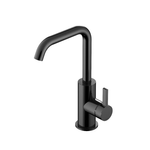 Wastafelmengkraan Hotbath Ace Met Draaibare Uitloop Gebogen 24 cm Gepolijst Zwart PVD 