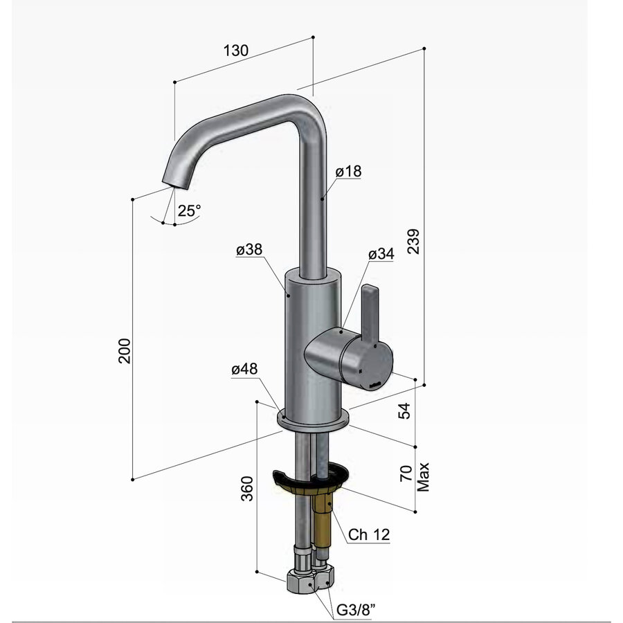 Wastafelmengkraan Hotbath Ace Met Draaibare Uitloop Gebogen 24 cm Gepolijst Zwart PVD