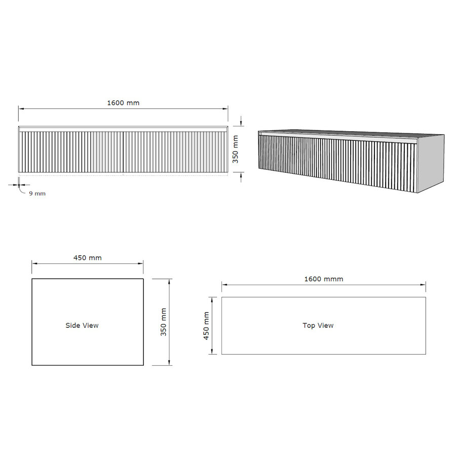 Onderkast Gliss Design Timotheus 160 CM 2 Lades Incl Topplaat Charcoal