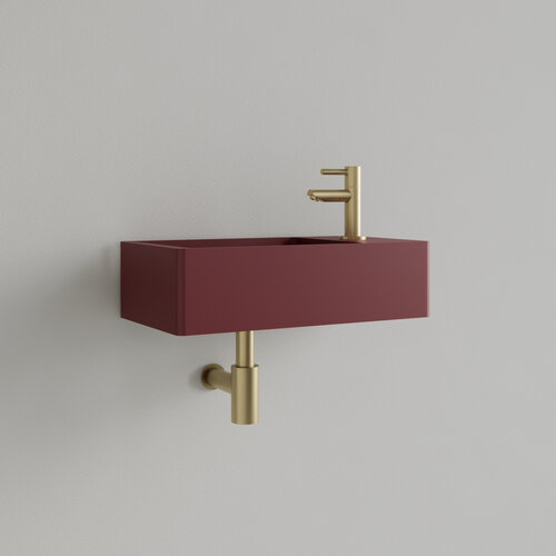 Fontein Gliss Design Freya Solid Marble 40x22x10 cm Met Kraangat Rechts Mat Wijn Rood 