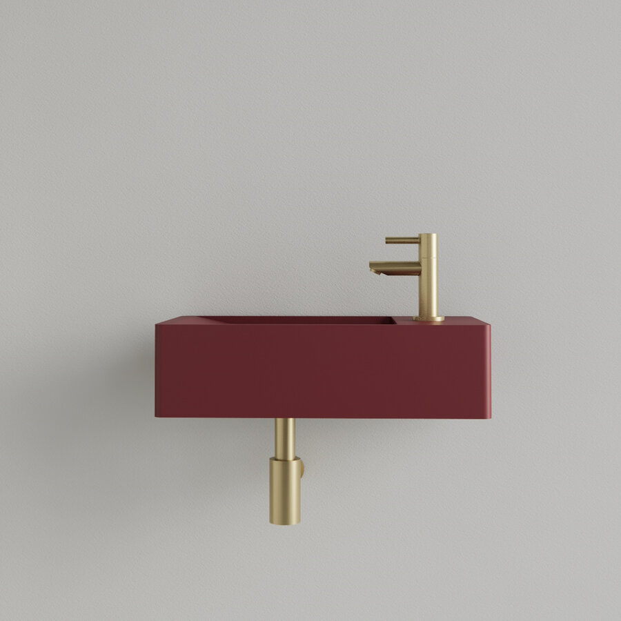 Fontein Gliss Design Freya Solid Marble 40x22x10 cm Met Kraangat Rechts Mat Wijn Rood