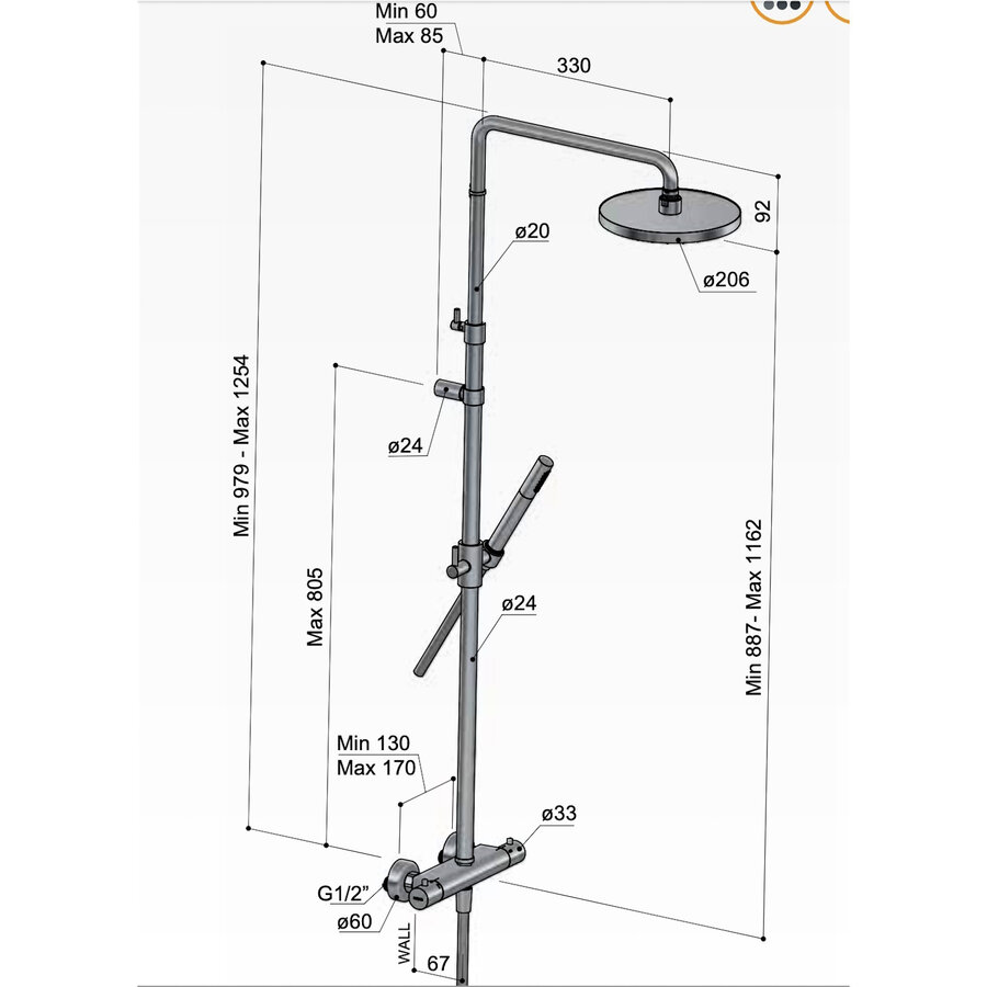 Thermostatische Stortdoucheset Hotbath Ace Geborsteld Zwart PVD