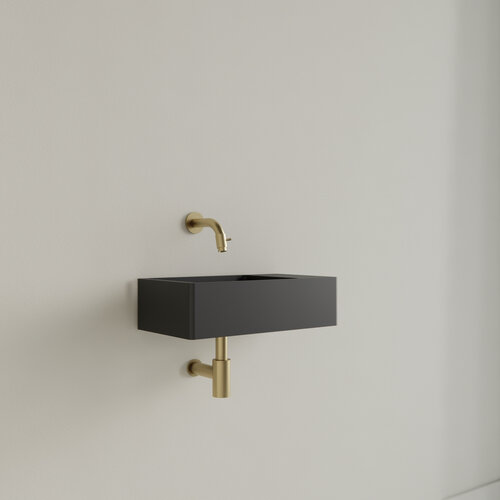 Fontein Gliss Design Freya Solid Marble 40x22x10 cm Zonder Kraangat Rechts Mat Zwart 