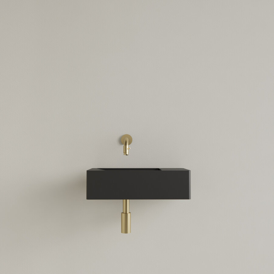 Fontein Gliss Design Freya Solid Marble 40x22x10 cm Zonder Kraangat Rechts Mat Zwart